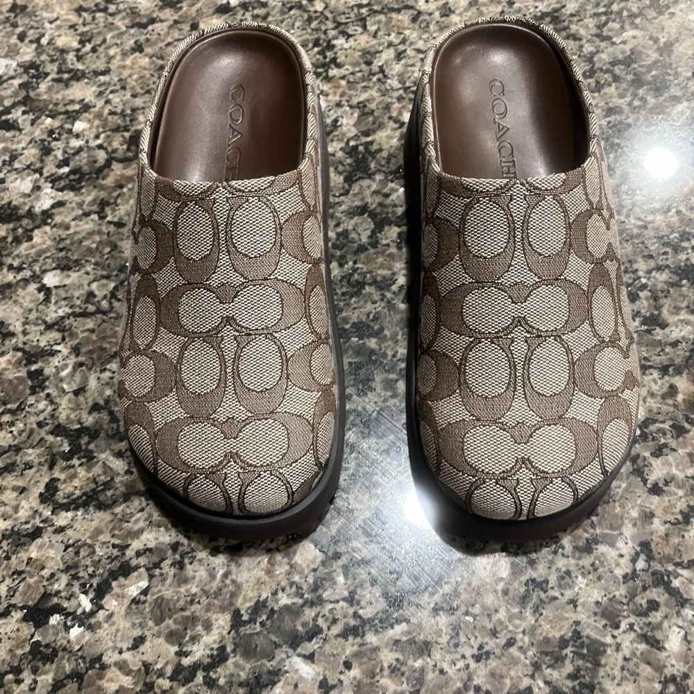 Coach Brown/Tan Signature Canvas Slip-On Clogs